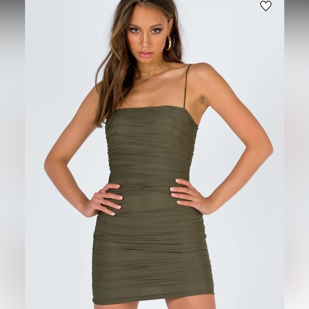 Brand New (no tags) Princess Polly Dark Green Ruched Bodycon Tara Mini Dress